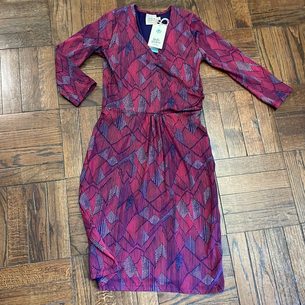 Purple/magenta geometric organic cotton dress bought on ModCloth, size XS